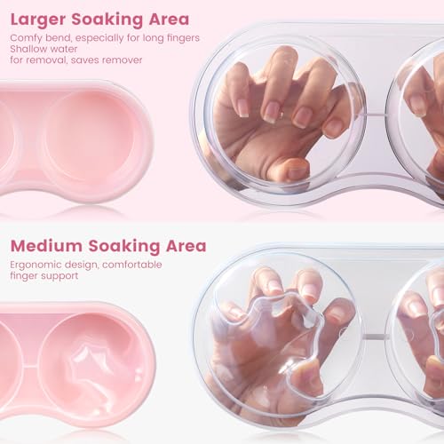 Dual Nail Soaking Bowl for Both Hands, Acetone-Proof Manicure Soak Bowl Kit - color: D3-Pink Large Soaking Area