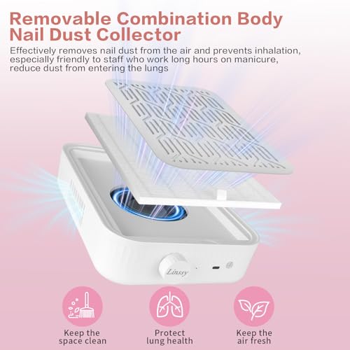 Linssy Rechargeable Nail Dust Collector, 4000RPM HEPA Filter for Acrylic
