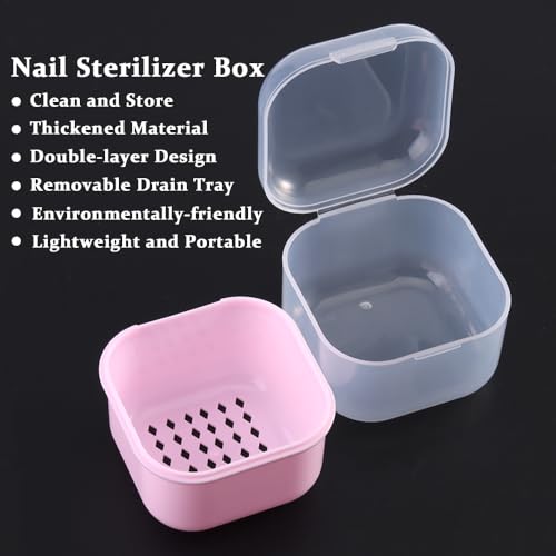 Nail Tool Sterilizer Box, Portable Soaking Box for Nail Drill Bits, Pink - color: Pink