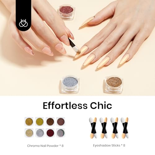 Beetles Chrome Nail Powder Set 8 Colors Metallic Holographic Mirror Effect - color: A - Multicolor Metallic-8
