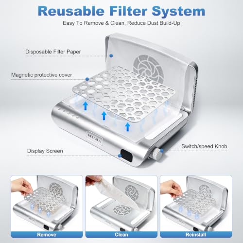 Nail Dust Collector Foldable 8100RPM Nail Vacuum with Dual Turbo Fans - color: Silver