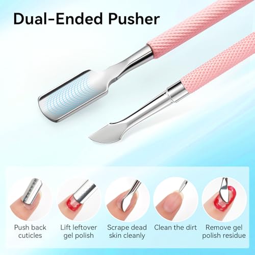 Makartt 7mm Pink Cuticle Nipper & Pusher, Stainless Steel, Dual-Spring - color: Pink