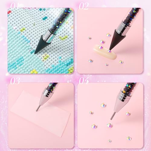 Tatuo 2 Pcs Rhinestone Picker Tool Kit with 2 Wax Head, Black, White - color: Black, White
