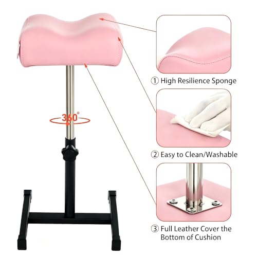 Pedicure Manicure Footrest & Pedicure Stand, Manicure Nail Care Tool, Height Adjustable with Soft Cushion, Non-Slip for Salon, Spa, Home Use, Pink - color: Black & Pink