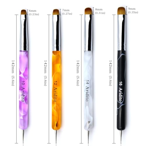 4pcs French Nail Art Brush & Dotting Tool, Pink Orange White Black - color: Colorful