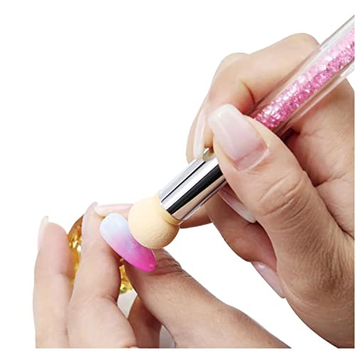 1pc Nail Sponges Pen, Ombre Nail Brushes, Double Head Nail Art Brush, Manicure Brush Nail Art Tools for Salon DIY with 16Pcs Replaceable Sponge Heads (Pink) - color: pink, white