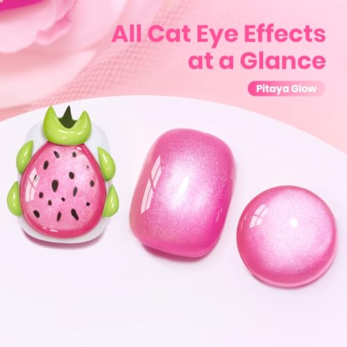 Beetles Hot Pink Cat Eye Gel Nail Polish - Pitaya Glow 15ML Full Size Glitter Pink Cat Eye Summer Gel Polish Magnetic Shimmer Effect Soak Off UV Nail Art Design Salon DIY Manicure Gift for Women - color: B - Hot Pink | Pitaya Glow