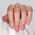 SHANGMENG Press on Nails, Almond Short Red Plaid Mixed French Tip Nails - color: Picnic Time