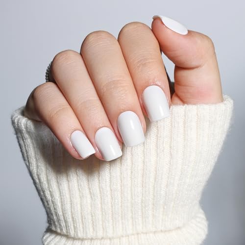 Glossy White Press On Nails, Short Square Reusable Nails - color: B1-Soft Porcelain