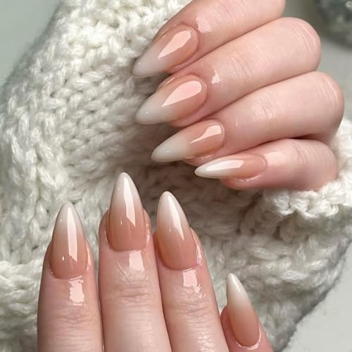 Gradient Nude Acrylic Press on Nails Almond Medium Fake Nails - color: 06-Nude Brown