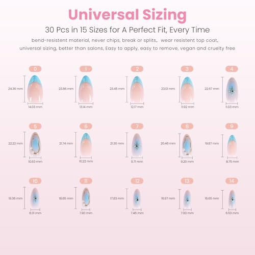 Nail Reformation Press On Nails, Starlight | Icy Blue Medium Almond 30 Pcs - color: Starlight