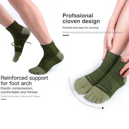 Toe Socks Cool-max Running Socks for Men Women 3 Pairs Athletic Breathable Five Finger Socks - color: Multicolor-c04# Quarter/3 Pairs, size: Large