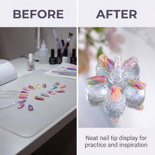 BWESOO Multi-Flower Shape Nail Art Practice Display Stand - Magnetic Tips DIY Nail Crystal Holder, Manicure Tools Accessories