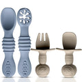 HippoBaby 4pc Silicone Baby Spoons Self Feeding Baby Utensils 6-12 Months - 3 Baby Spoon - 1 Baby Fork - Toddler Cutlery Set - BPA Free, Dishwasher Safe - Baby Eating Essentials (Gray/Beige) - color: Cloud/Khaki