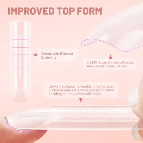 JEWHITENY 140 PCS Sandwich Nails Dual Forms:Long Square Reusable Nail Forms with Guide Lines,14 Sizes Nail Mold for Nails Extension,Salon & Home DIY Nail Art Tools - color: Long Square-SMZ-03