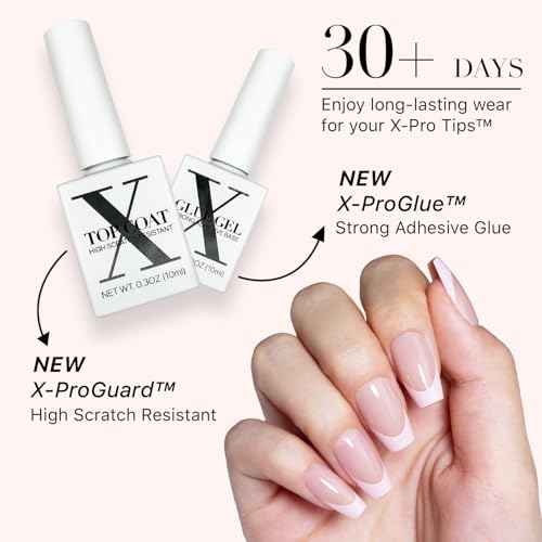 SXC Cosmetics French Tip Press On Nails - Skin Tone Nude and Color Series, Short Coffin X-Pro Tips Starter Kit ST119KIT - color: Skin Tone - S Coffin