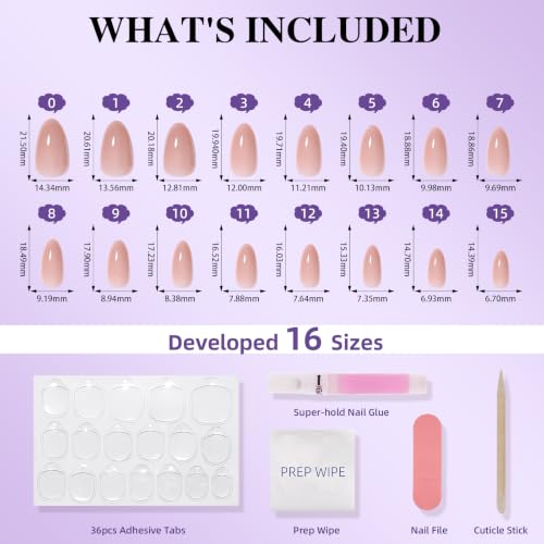 Nude Press On Nails, Short Almond, Glossy Skin Tone Glue On Nails - color: A7-Nude Pink