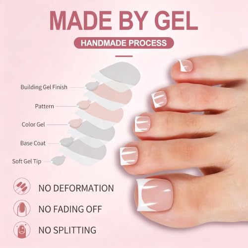 Misssix Press on Toenails Short, 150pcs French Tip Toe Nails with Glue - color: Nude White French Tip toe nails