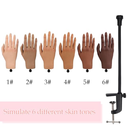 Nail Pratice Training Hand for Acrylic Nails with Stand Bracket,Soft Silicone Maniquin Hand, Flexible Bendable Nail Practice Fake Hand for Nails Art Practice Tool - color: 1#, size: Right Hand