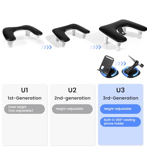 U-Shaped Manicure Arm Rest for Nails Tech with Rotating Phone Stand, Black - color: 3nd Gen Black