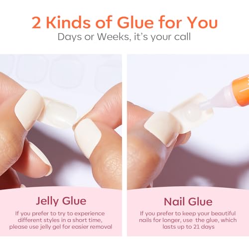 modelones Short Press on Nails, Oval Fake Nails Kit Nails Press Ons - color: A1-Pink White