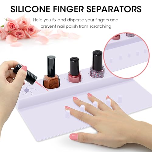 Nail Polish Holder, 2 in 1 Silicone Hand Rest Mat Set - Purple - color: Purple