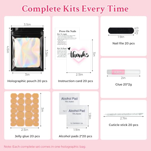 20 Sets 7-in-1 Press On Nail Prep Kit, Nail Prep Application Disposable Kit - color: Black