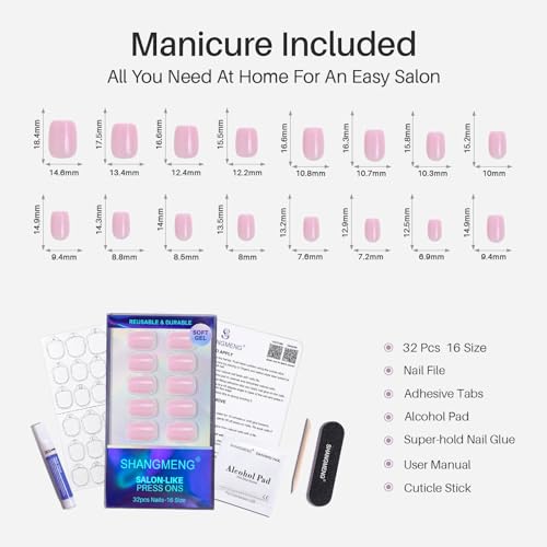 SHANGMENG Press on Nails, Square Short Pink Glitter Fake Nails, Soft Gel - color: Pink Sugar Cube