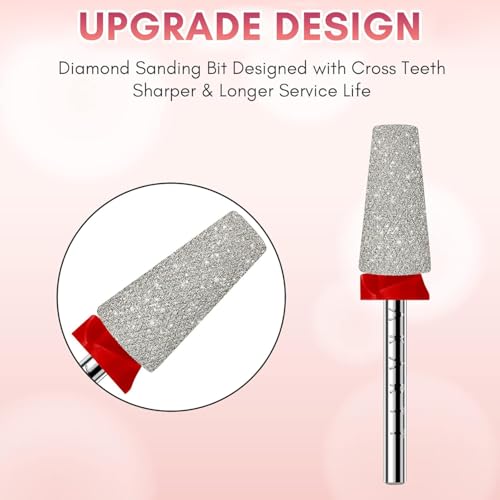 Makartt Nail Drill Bits - Tapered Barrel Carbide Diamond Sanding Buffer Bit for Nail Prep Cuticle Remove, Upgrade Nail Drill Tips with Cross Teeth and Dust-Proof Ring for Manicure Salon, F #320 Grit - size: Diamond Tapered Bit-F