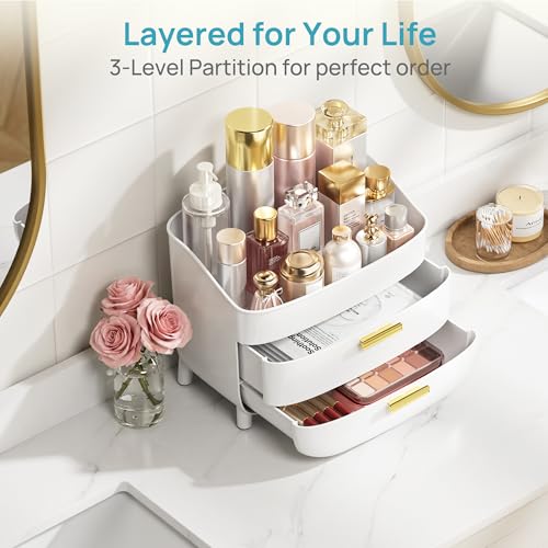 Vtopmart 3-Tier Skincare Makeup Organizer with Drawers, White - color: White, size: No Lid