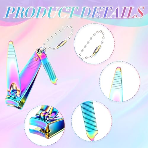 12 Pieces Nail Clippers Stainless Steel Set, Rainbow - color: Rainbow