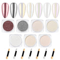 Beetles Chrome Nail Powder Set 7 Colors White Pearl Aurora and Red Silver - color: C - Multicolor-7