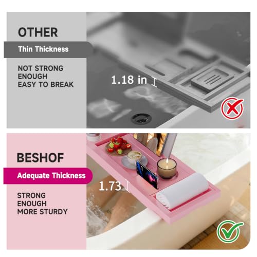 Foldable Bathtub Tray Caddy with Soap Dish Adjustable 29.5-43'' Pink - color: Pink