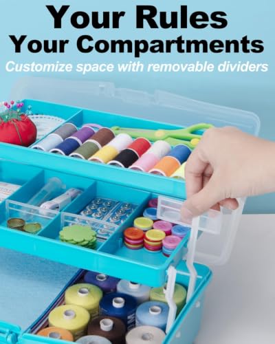 TERGOO 13in Lager Plastic Craft Organizer and Storage 3-Layer Tackle Box - color: Blue