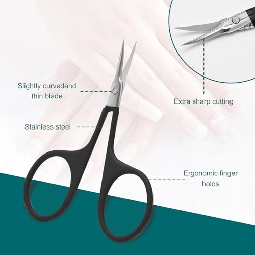 CGBE Cuticle Scissors, Extra Fine Curved Eyebrow Scissors, Black - color: Black