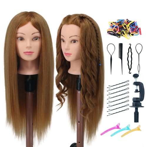 Mannequin Head 80% Real Human Hair 26'' Cosmetology Doll Head for Styling - color: Light Brown