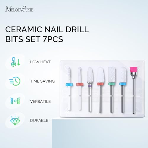 MelodySusie Ceramic Nail Drill Bits Set, 3/32'' (2.35mm) Professional Acrylic Nail File Drill Bit for Manicure Pedicure Cuticle Gel Nail Polishing 7Pcs - color: 1 Coarse, 3 Medium, 2 Fine and 1 Brush, size: 7 Piece Set