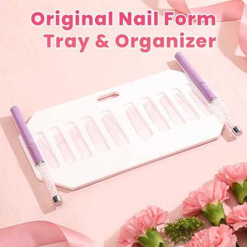 Original Nail Form Tray & Compartments Organizer - 10 Slot Acrylic Nail Form Display with Brush Holder for Salon & Home DIY Manicure - color: White