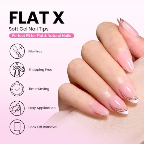 Beetles Flat-X Soft Gel Nail Tips, Short Almond, 640Pcs, 16 Sizes