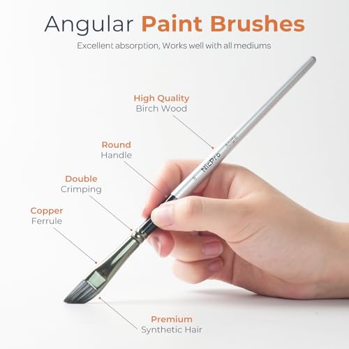 Nicpro 10 PCS Angular Paint Brush Set for Acrylic, Watercolor, Oil, Gouache - size: 10PCS - Angular