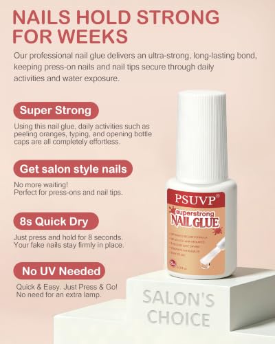 【Upgraded】 Super Strong Nail Glue+Nail File for Press On Nails