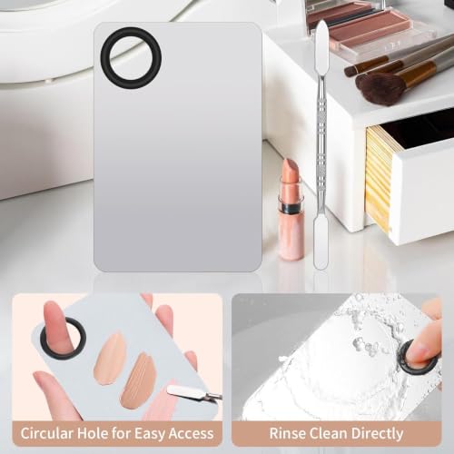 Professional Acrylic Makeup Palette for Cosmetic Mixing, Nail Art, Eyeshadow and Eyelash Application with Blending Tool (Silver) - color: Silver