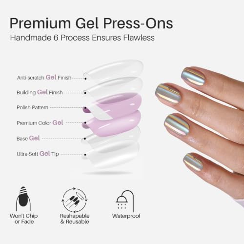 SHANGMENG Halloween Press on Nails, Square Short Chrome Cat Eye Fake Nails - color: Moonlight