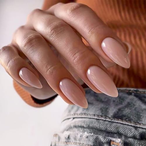 Nude Press on Nails Almond Long Glossy Fake Nails for Women - color: 06-Nude