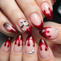 Medium Almond Press on Nails Halloween Red French Tip Fake Nails - color: Style 6