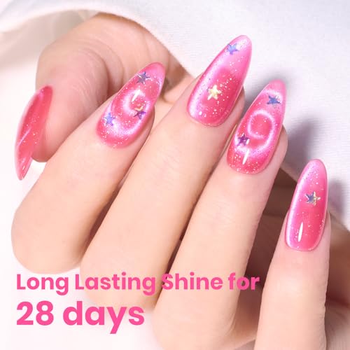 Beetles Hot Pink Cat Eye Gel Nail Polish - Pitaya Glow 15ML Full Size Glitter Pink Cat Eye Summer Gel Polish Magnetic Shimmer Effect Soak Off UV Nail Art Design Salon DIY Manicure Gift for Women - color: B - Hot Pink | Pitaya Glow