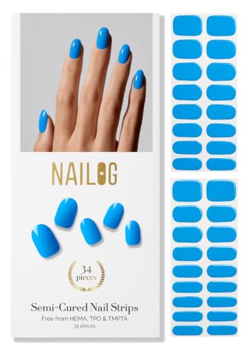 NAILOG Semi Cured Gel Nail Strips 34Pcs Blue Nail Stickers - Butterfly Blue - color: Butterfly Blue