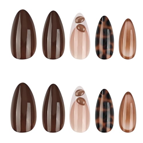 Fall Press On Nails - Medium Almond Brown Fake Nails, 24Pcs - color: Style-04