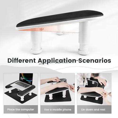 JODSONE U-Shaped Black Manicure Arm Rest for Nails Tech with Rotating 360°Built-In Phone Holder and Adjustable Nail Arm Rest Detachable Manicure Hand Rest for Salon Design (Includes Black Nail Mat) - color: Black-With Mat