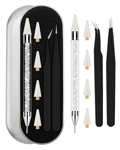 Rhinestone Picker Tool Set,Rhinestone Applicator Tool,Rhinestone Picker Dotting With 4 Extra White Replaceable Wax Head and 2 Tweezer (White) - color: Withe